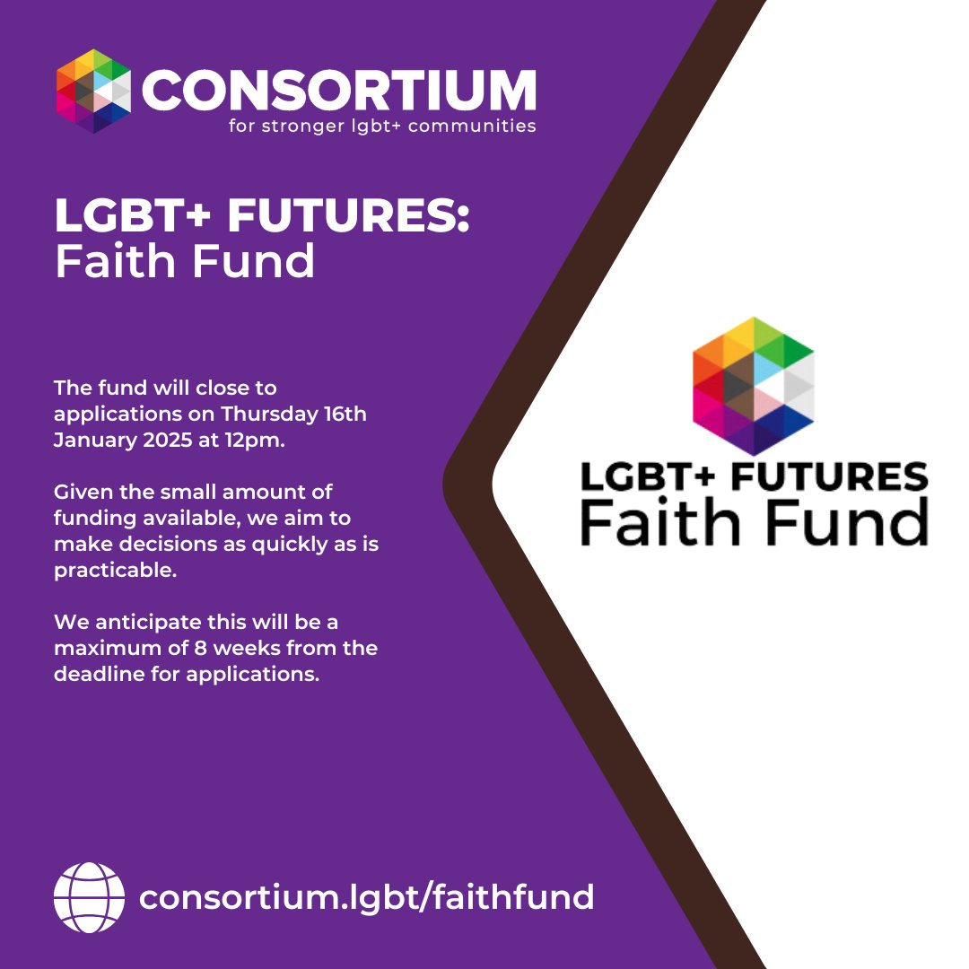 Thanks to the generosity of an individual Donor, and the success of the previous round of the Faith Fund, we have secured additional funding for non-profit groups, organisations and projects that are led by and for LGBT+ people of faith.

1/2