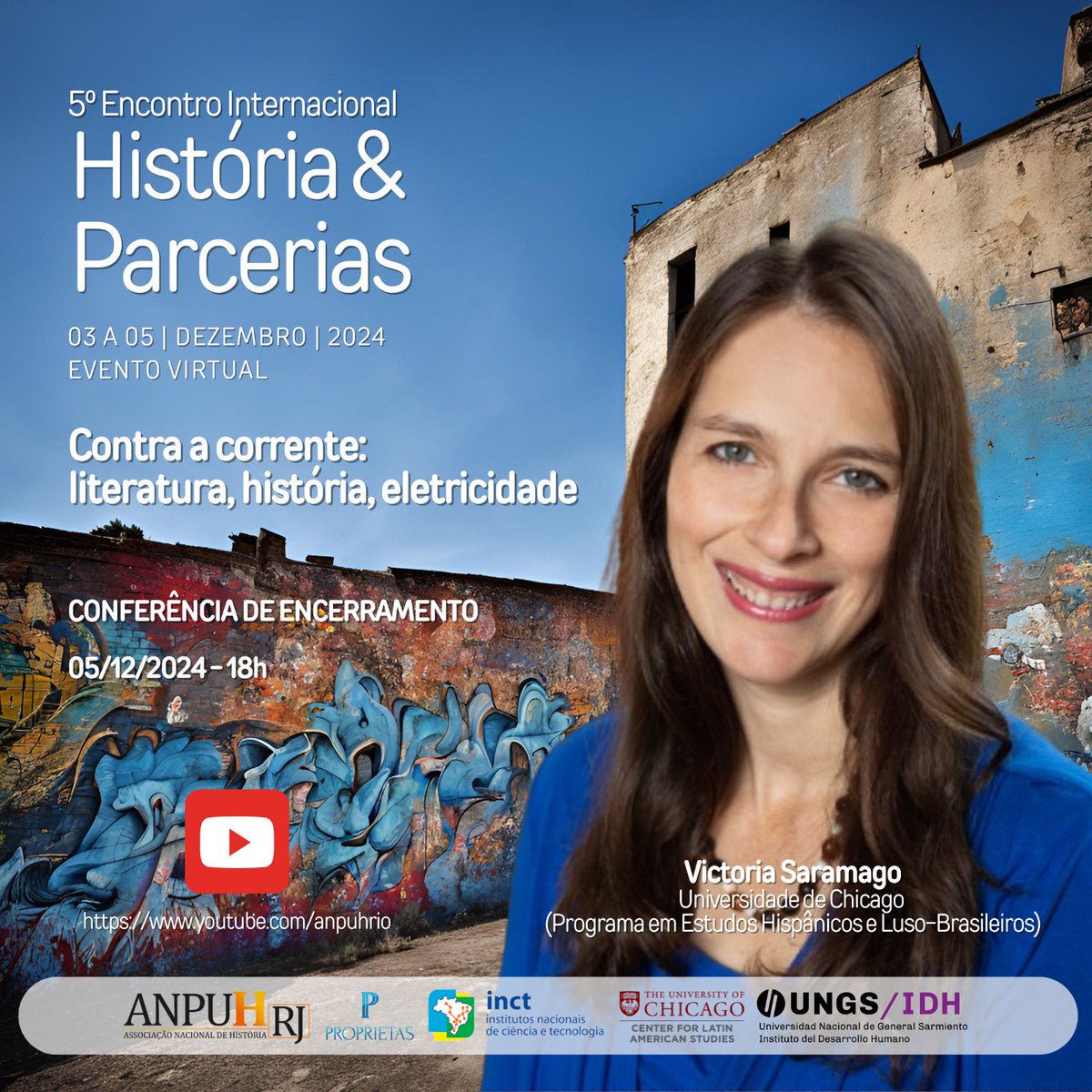 A conferência de encerramento da prof. Victória Saramago (Universidade de Chicago) será transmitida no canal da Anpuh-Rio no YouTube e pode ser acessada, a partir das 18h, em: youtube.com/watch?v=JJs6QA…
Convidamos a todos e todas para participarem e dialogarem com nossa convidada.