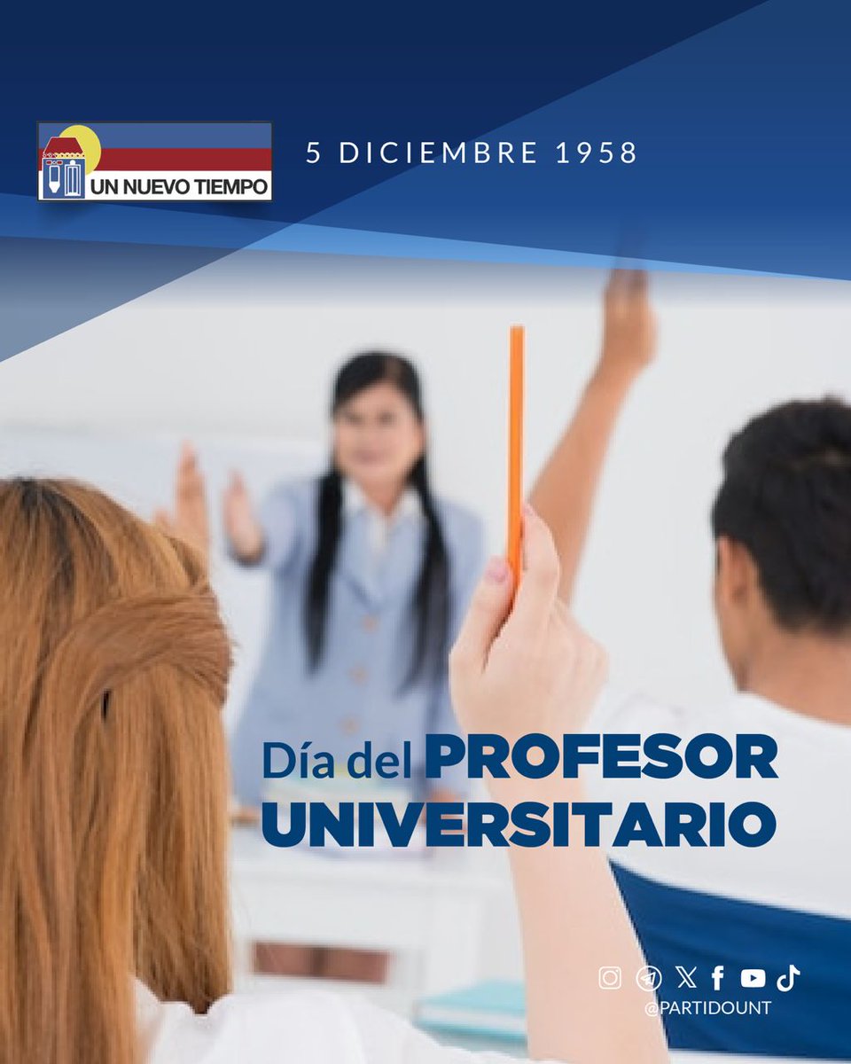 partidoUNT's tweet photo. Cada #05Dic, desde 1958, celebramos Día del Profesor Universitario, fecha en la que se destaca la abnegada labor de los docentes de nivel superior en toda #Venezuela.

Desde nuestro @partidoUNT, resaltamos en este día el trabajo sin descanso de cada profesor, su dedicación a la enseñanza y la resiliencia ante las adversidades en nuestro país

¡Muchas gracias por enseñar! 🧑🏻‍🏫👏
