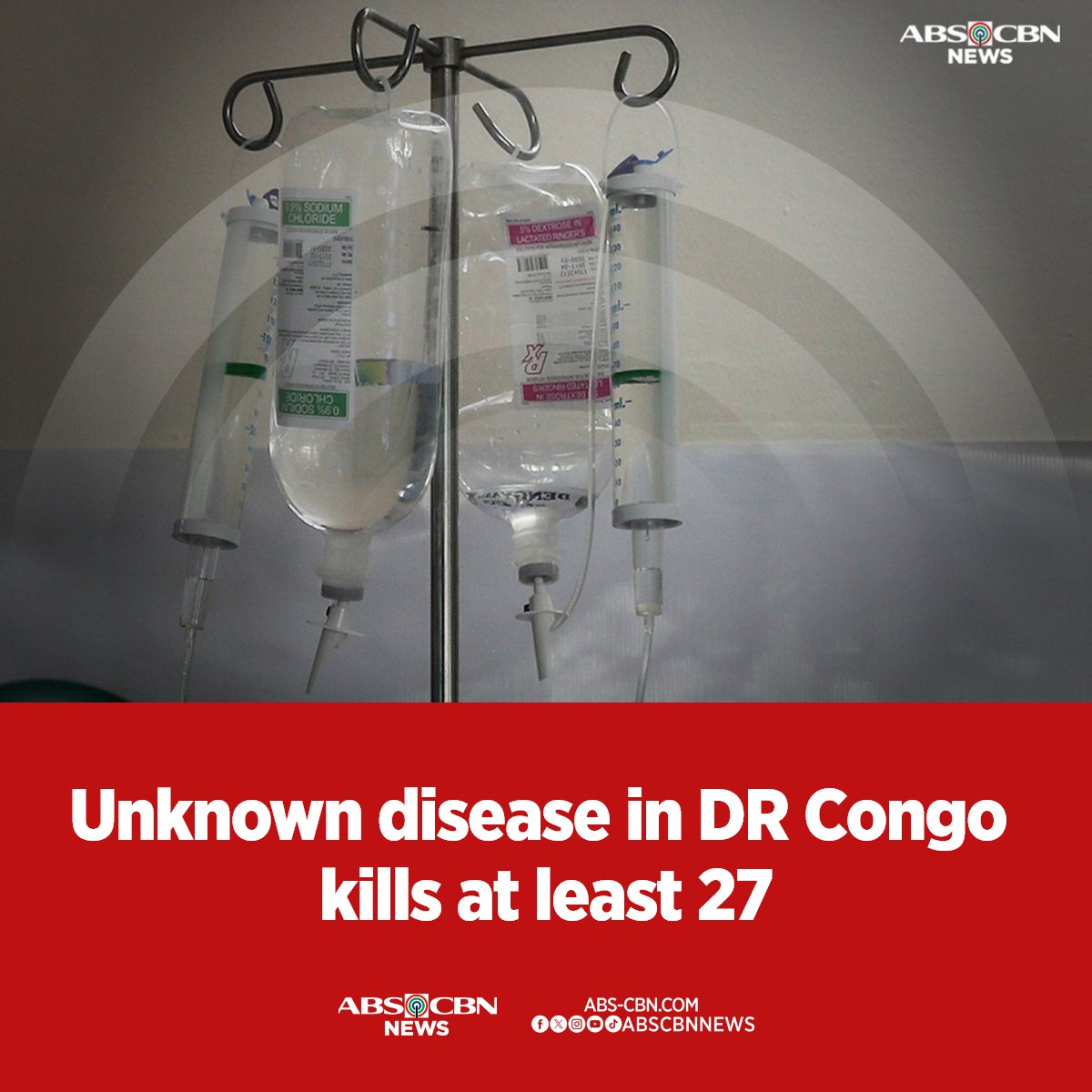 ABSCBNNews's tweet photo. An unknown illness, which causes fever, headaches, and cough, has so far affected people across all ages and killed at least 27 people in just over a month in the Democratic Republic of Congo, health officials said. 

READ: https://t.co/qhmr78E9Vb https://t.co/JylRWWz0F3