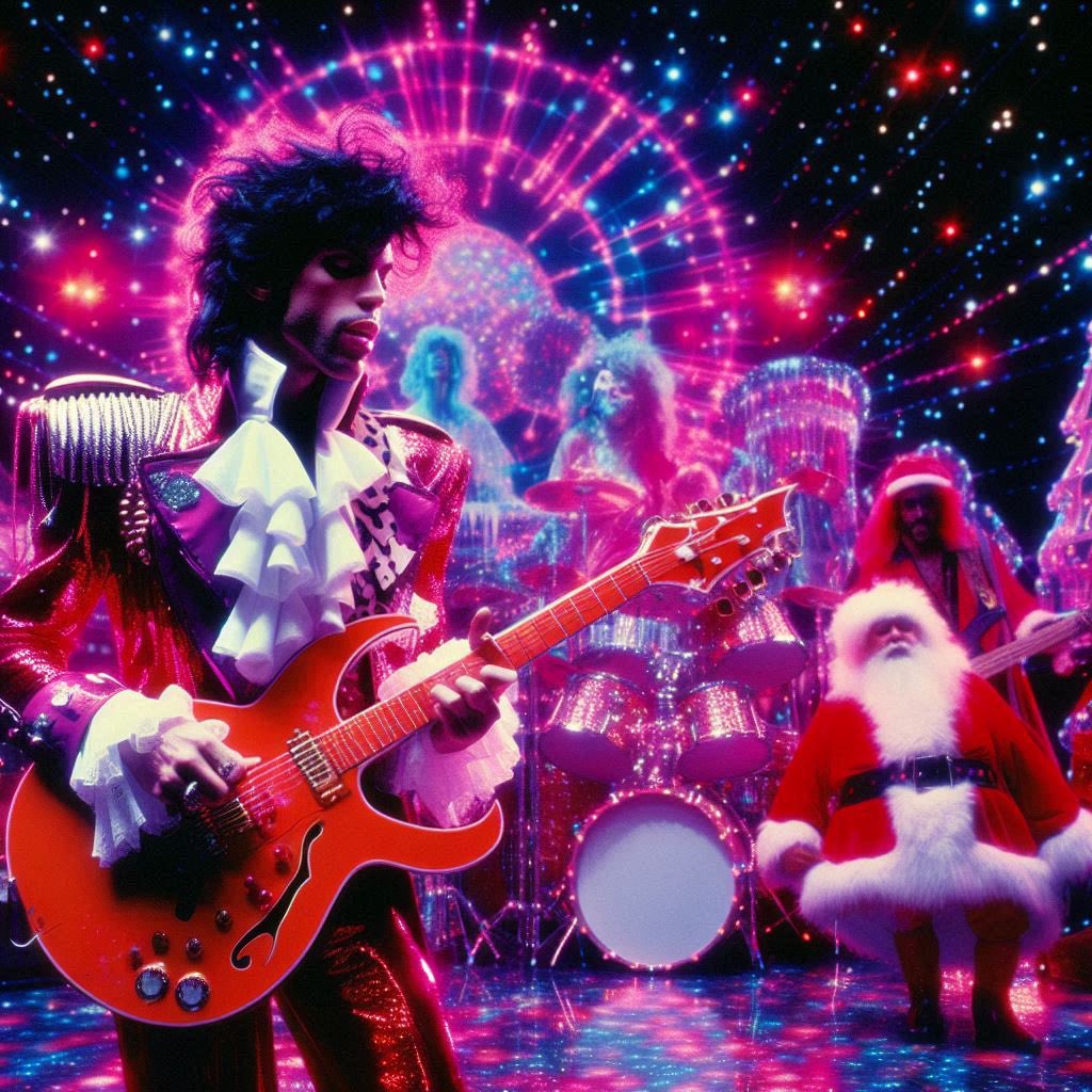 hutzhoo's tweet photo. Prince &amp; The Noël Power Generation 🤴🎸🎄🎅🎶🔥🤘#GameBlouses @papisaurus @HoHoHo420Santa @PlantRobinson @dalleOnlyJesus @AI_Cursed @TheChuckTone @paulprosseda @splargdotcom @Anotherlogan https://t.co/yKXUgUABSl