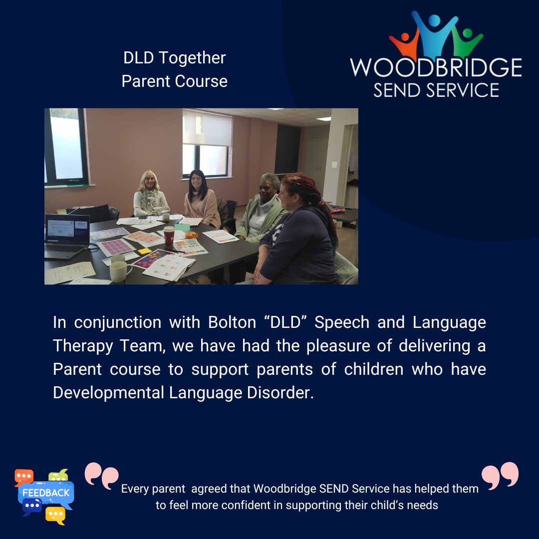 WoodbridgeSEND's tweet photo. It’s been a pleasure to work with Bolton DLD SALT team to deliver parent training to parents of children who have DLD #developmentallanguagedisorder
Every parent agreed that we have helped them to feel more confident in supporting their child’s needs.
@WoodbridgeTrust https://t.co/FRxBTHVrOB