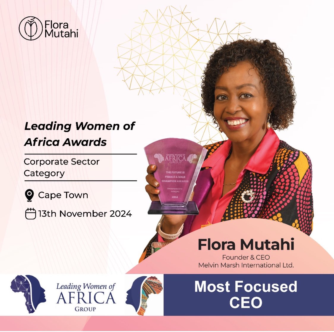Flora Mutahi (@floramutahi) on Twitter photo Humbled to have received this Award from Leading Women of Africa Group , in Cape Town South Africa.
Asante Sana
@leadingwomenof Africa
<a href="/unwomenkenya/">UN Women Kenya</a> <a href="/CandidBusiness1/">Circles for Women in Biz</a> <a href="/AweKenya/">Academy for Women Entrepreneurs - AWE Kenya</a> <a href="/wibkenya/">Women in Business Kenya</a> <a href="/WomeninMFG/">Women in Manufacturing (WiM)</a>
# womenleadship Humbled to have received this Award from Leading Women of Africa Group , in Cape Town South Africa.
Asante Sana
@leadingwomenof Africa
<a href="/unwomenkenya/">UN Women Kenya</a> <a href="/CandidBusiness1/">Circles for Women in Biz</a> <a href="/AweKenya/">Academy for Women Entrepreneurs - AWE Kenya</a> <a href="/wibkenya/">Women in Business Kenya</a> <a href="/WomeninMFG/">Women in Manufacturing (WiM)</a>
# womenleadship