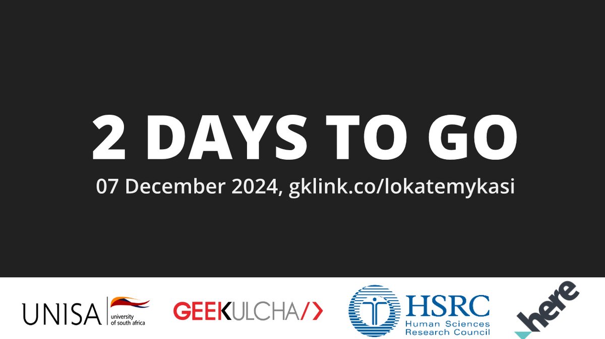 Geekulcha's tweet image. Only two days to go to the LokateMyKasi challenge happening at UNISA and virtual. Join other developers, geoscientists, data scientists, etc. as we map and Lokate key points of development ko kasi.

REGISTER: gklink.co/lokatemykasi 

#LokateMyKasi #SpatialData
