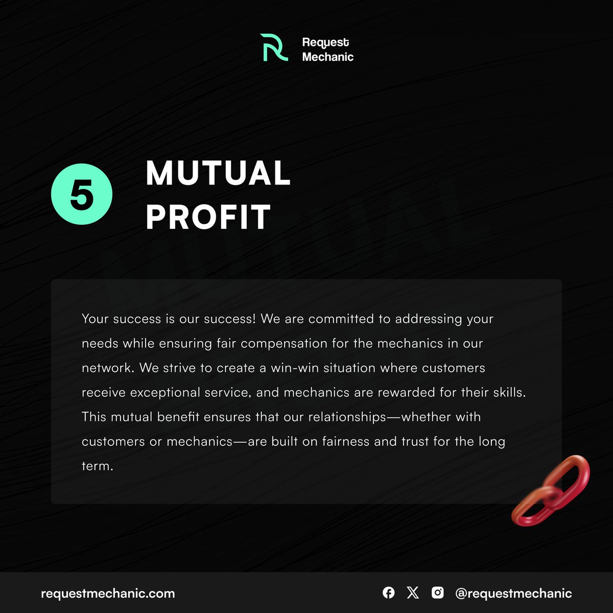 requestmechanic's tweet image. With effective communication and a focus on mutual benefits, we ensure that both customers and mechanics have a win-win experience!
Are you ready to join a community built on values that prioritize your peace of mind?