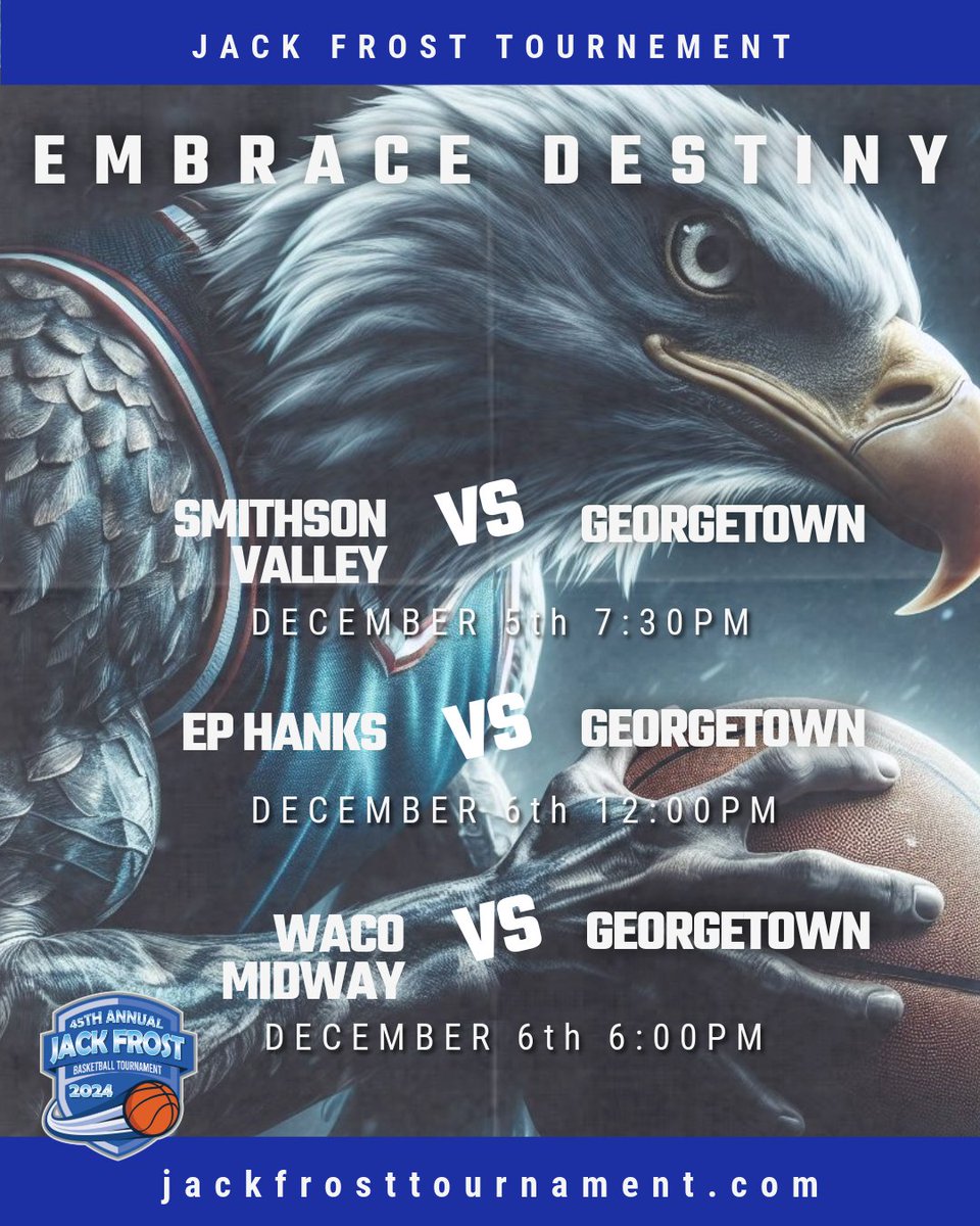 Come out and support the Eagles as they compete at the 45th Annual Jack Frost Tournament!

Full Schedule and tickets at jackfrosttournament.com

#EFND
<a href="/Mr_B_Johnson/">Brian Johnson</a>