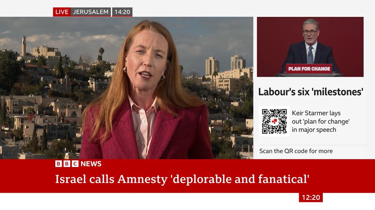 Media Lens (@medialens) on Twitter photo The BBC News Channel had a short segment at 12.19pm.
Amnesty report summary: 45s
Israel's condemnation of Amnesty and reference to the Nazi Holocaust: 65s
Testimony from mother of UK hostage held in Gaza: 90s
This is <a href="/BBCNews/">BBC News (UK)</a> 'balance' and 'impartiality'. The BBC News Channel had a short segment at 12.19pm.
Amnesty report summary: 45s
Israel's condemnation of Amnesty and reference to the Nazi Holocaust: 65s
Testimony from mother of UK hostage held in Gaza: 90s
This is <a href="/BBCNews/">BBC News (UK)</a> 'balance' and 'impartiality'.