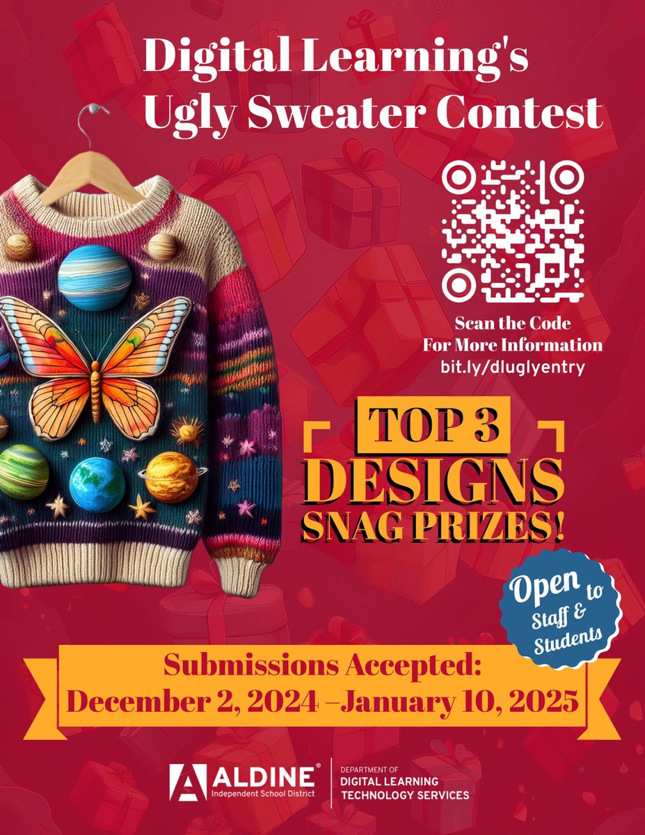 AldineISD Digital Learning (@aldinedls) on Twitter photo Join our Ugly Sweater Design Contest with Adobe Express! We can’t wait to see what you come up with! Top 3 designs score some sweet prizes. Open to all staff & students! Designs are due by January 10th! For more info: bit.ly/dluglyentry #dluglysweater <a href="/AldineDLS/">AldineISD Digital Learning</a> <a href="/AldineISD/">Aldine ISD</a> Join our Ugly Sweater Design Contest with Adobe Express! We can’t wait to see what you come up with! Top 3 designs score some sweet prizes. Open to all staff & students! Designs are due by January 10th! For more info: bit.ly/dluglyentry #dluglysweater <a href="/AldineDLS/">AldineISD Digital Learning</a> <a href="/AldineISD/">Aldine ISD</a>