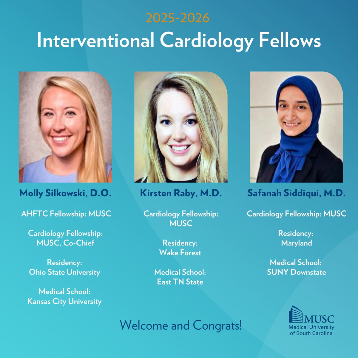 🔔 Breaking Barriers &amp; Making History at MUSC! 🌟

We are thrilled to announce that the Medical University of South Carolina has matched THREE exceptional women for our 2025 Interventional Cardiology Fellowship program!