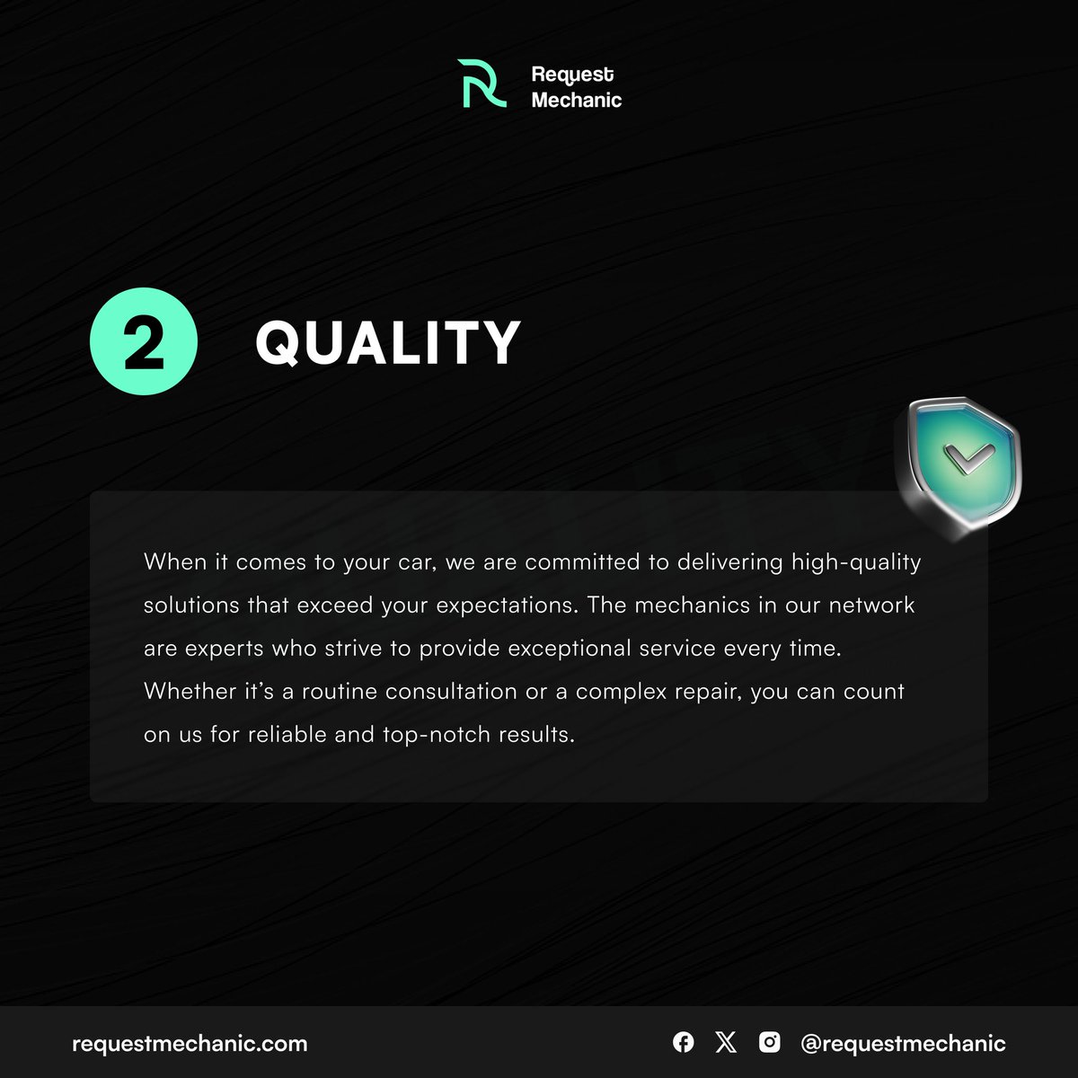 requestmechanic's tweet image. RequestMechanic is more than just car repairs – we’re guided by principles that matter. We prioritize trust, efficiency, and quality service at every step.
From swift responses to expert solutions, our mechanics are dedicated to keeping your car in top shape! 🚙