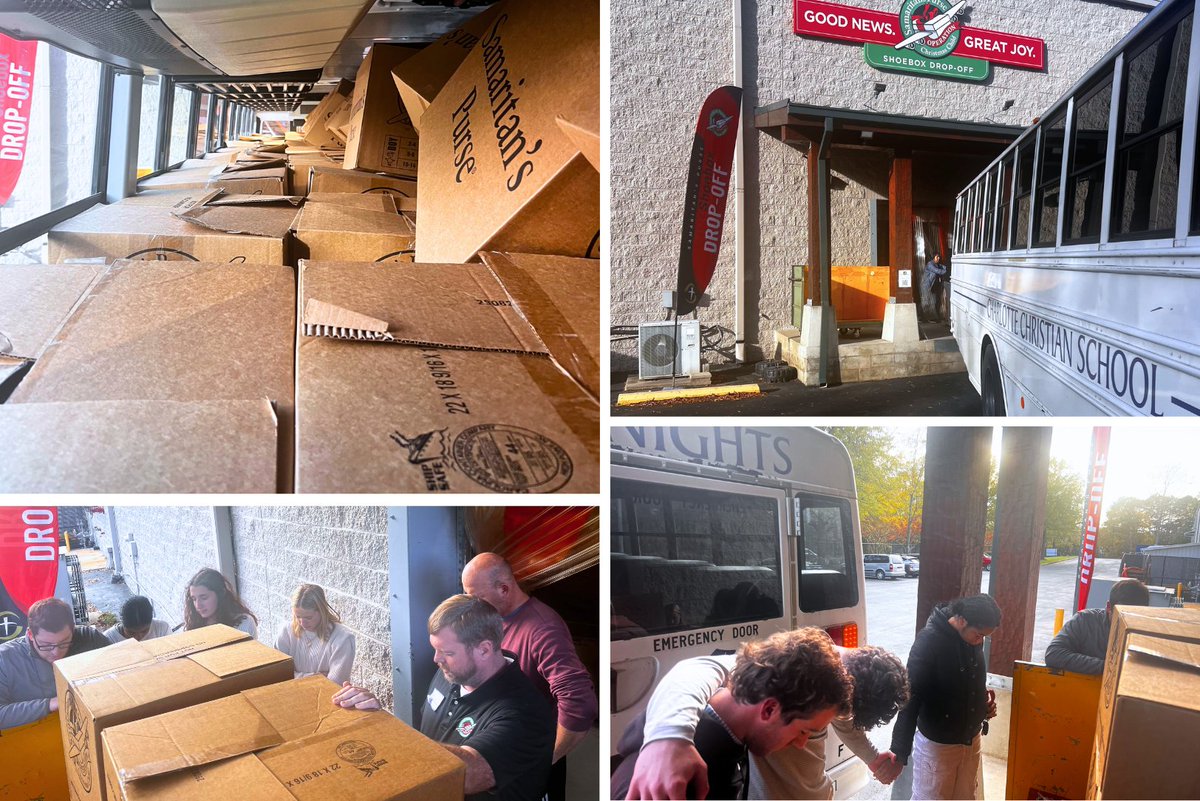 charchristiannc's tweet photo. Wow, CCS community! You packed an AMAZING 1,578 shoeboxes for @OCC_shoeboxes! ❤️💚 These boxes will spread joy &amp; God's truth to kids worldwide! 🌎 Our Knights bus was packed, and our prefects prayed over them at the Samaritan's Purse warehouse. #ChristmasatChristian #JoyInABox https://t.co/OuLAoQXzWH