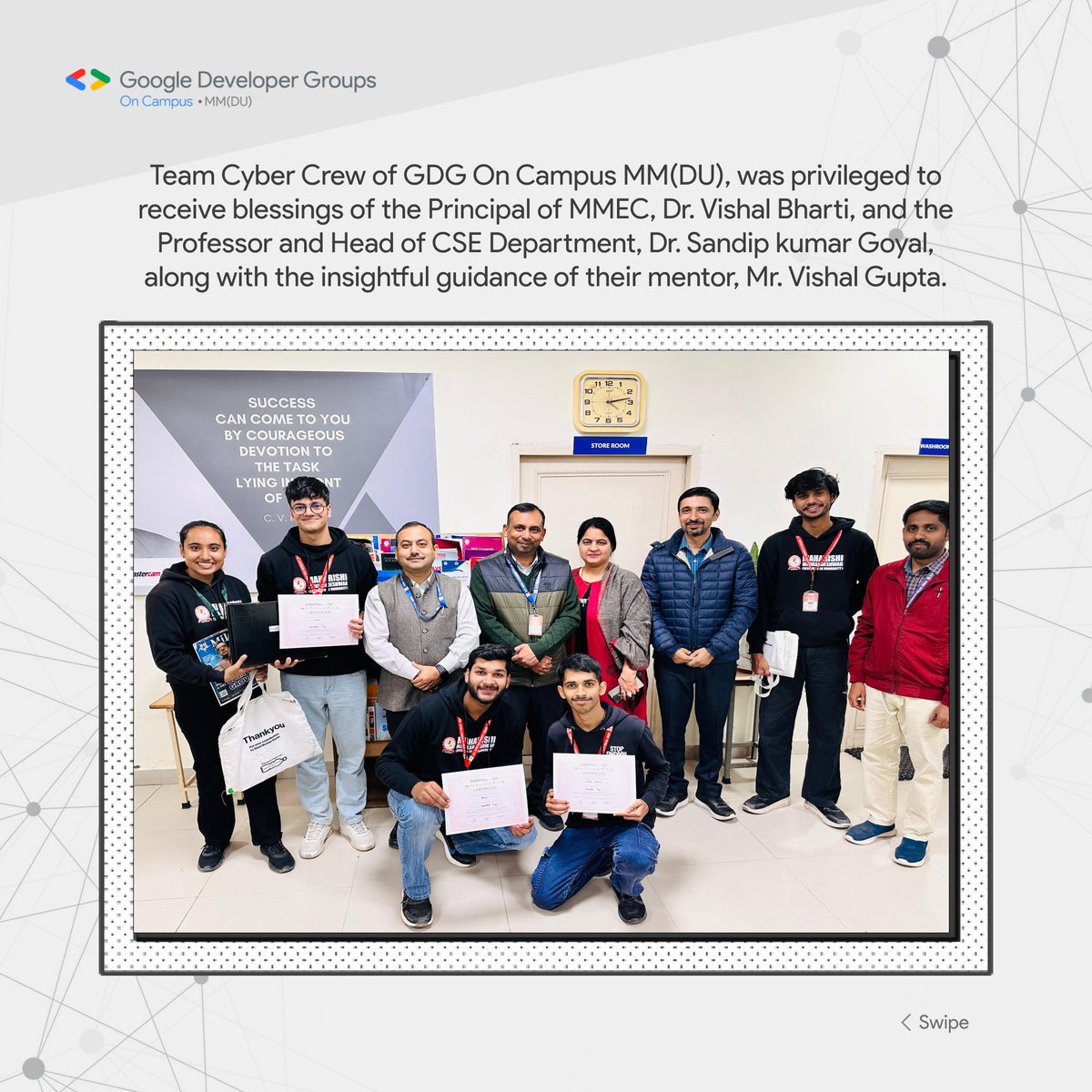 gdsc_mmdu's tweet photo. Big win for Team Cyber Crew from GDG MMDU! 🎉 Awarded by Dr. Kiran Bedi at the PIET National Innovation Award event for their incredible work. Proud of our innovators! 🚀💻
#GDGMMDU #Hackathon2024 #TechForGood #KiranBedi https://t.co/zAlPH8FuIu