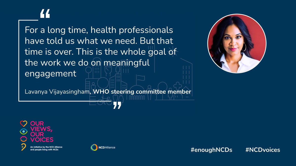 NCD Alliance (@ncdalliance) on Twitter photo The 2nd <a href="/WHO/">World Health Organization (WHO)</a> symposium on #MeaningfulEngagement of People Living with #NCDs taking place today is a reminder that lived experience advocacy must be at the centre of the NCD agenda.
<a href="/lavanyav149/">Lavanya Vijayasingham</a> put it like this this morning: The 2nd <a href="/WHO/">World Health Organization (WHO)</a> symposium on #MeaningfulEngagement of People Living with #NCDs taking place today is a reminder that lived experience advocacy must be at the centre of the NCD agenda.
<a href="/lavanyav149/">Lavanya Vijayasingham</a> put it like this this morning: