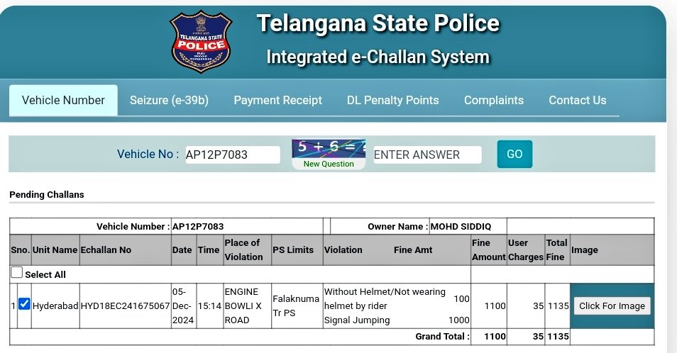 mohdalisadiq's tweet photo. @HYDTP @insptr_falaknum
Issued Wrong Challan On My vehicle on Today 5th December 2024. I reported the wrong challan Issue on portal Request No:HYD18EC241675067. Request to Remove it.
My Vehicle Number is AP12P7083. https://t.co/hB1D51LZUC