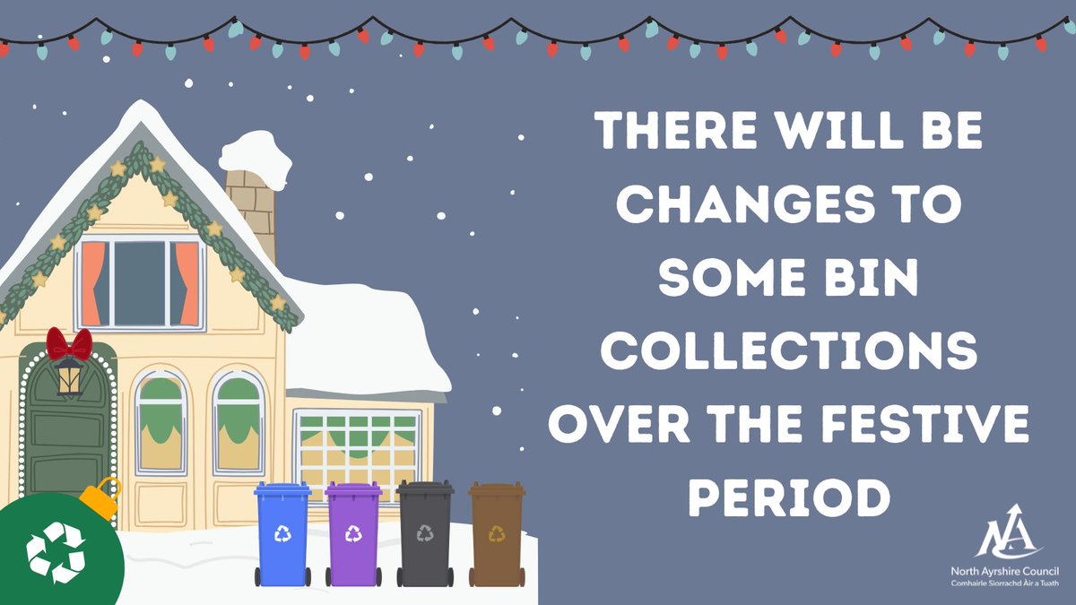 Residents are being reminded to check bin collection dates over the festive period as there will be some changes.

Please read our latest news article for details: tinyurl.com/bdec7ctk #NAChristmas24