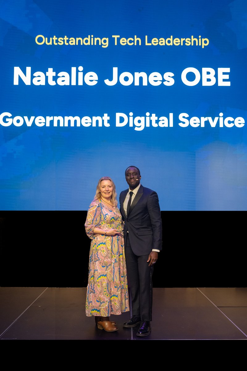 Last night Natalie Jones OBE Director and SRO of the <a href="/GOVUK/">GOV.UK</a> One Login programme, won the Outstanding Tech Leadership Award at #TechImpactAwards 🏆

This is a remarkable achievement and very well deserved 👏