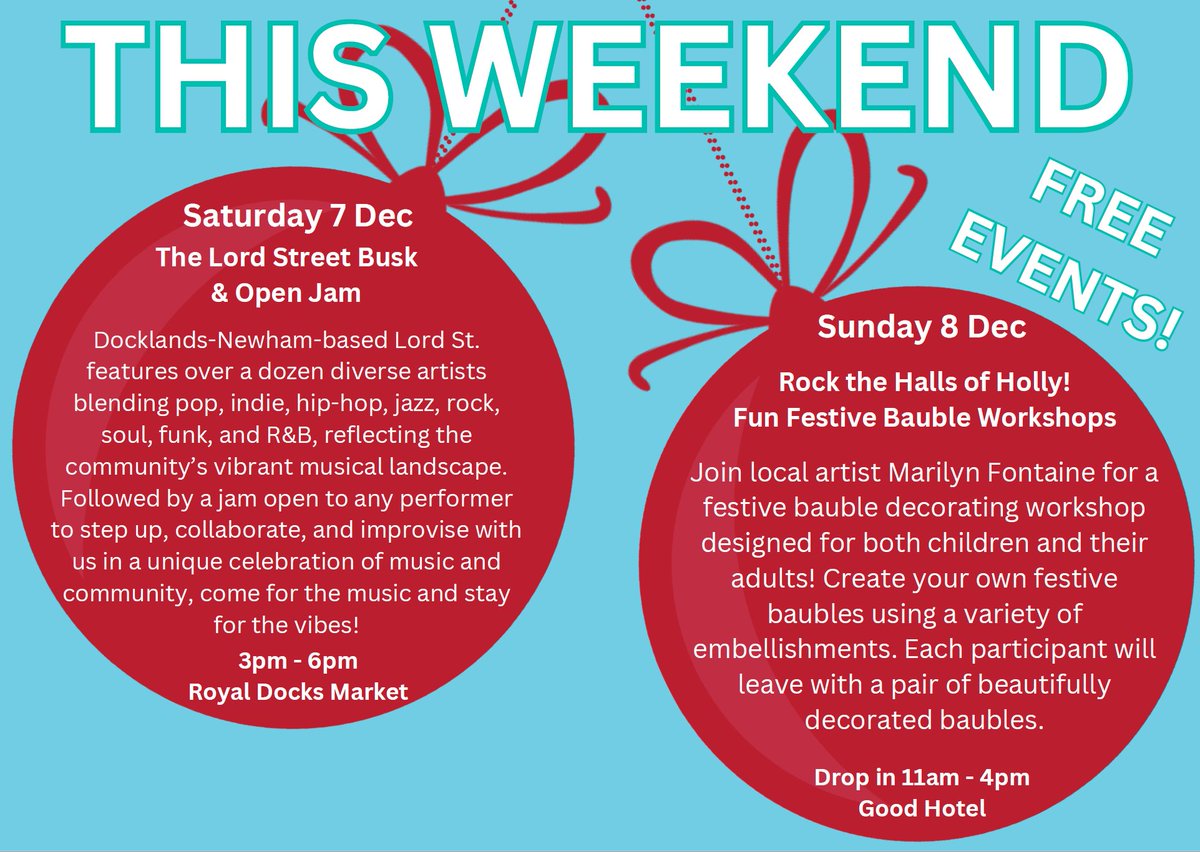 Come along and join us this weekend at the Royal Docks Market - free events and activities, face painting as well as delicious street food, mulled wine and much more! royaldocks.london/whats-on/royal…