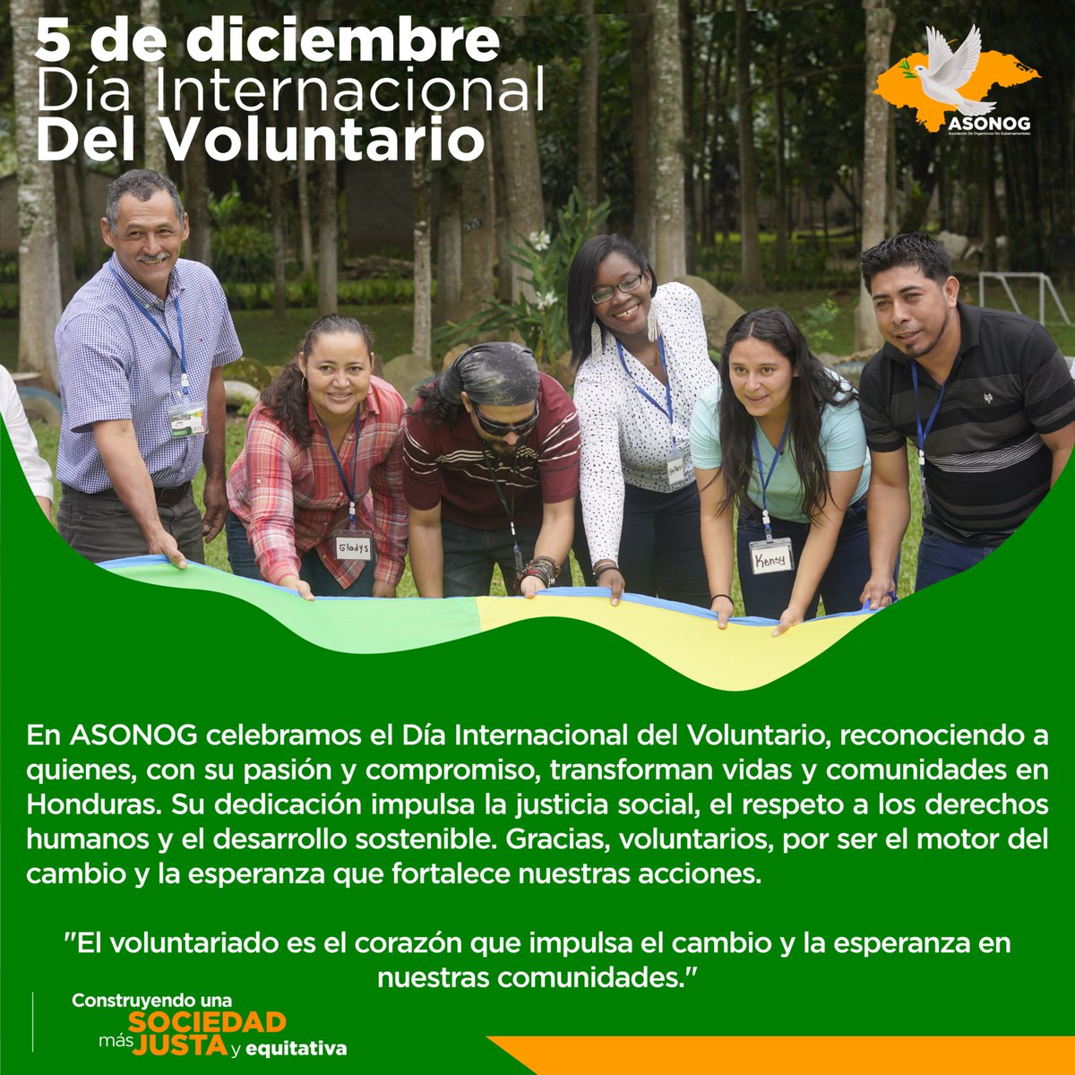 Hoy celebramos a quienes transforman vidas con su tiempo y dedicación. ¡Gracias, voluntarios, por ser el motor del cambio! 💪🌍 #DíaDelVoluntario #ASONOG #UnidosPorElCambio