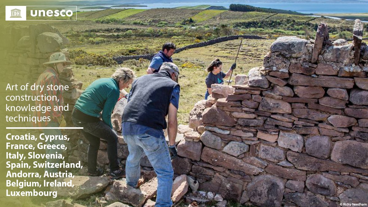 🔴 BREAKING

New inscription on the #IntangibleHeritage List (extension): Art of dry stone construction, knowledge and techniques.

Congratulations #Andorra🇦🇩, #Austria🇦🇹, #Belgium🇧🇪, #Ireland🇮🇪, #Luxembourg🇱🇺 to join 🇭🇷🇨🇾🇫🇷🇬🇷🇮🇹🇸🇮🇪🇸🇨🇭!

unes.co/19ich #LivingHeritage