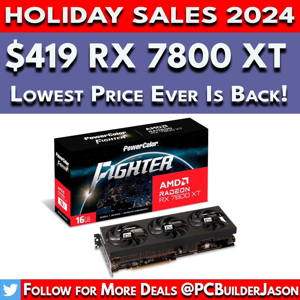 PCBuilderJason's tweet image. Deal➡️ amzn.to/4fXMYxC
affiliate

BACK IN STOCK!! Lowest ever price on the RX 7800 XT 16GB. Good 3 fan PowerColor Fighter model, excellent choice for 1440p high refresh rate gaming. At #Amazon #PCBuilder #BlackFriday2024