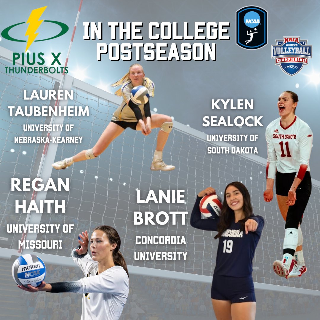piusxvball's tweet photo. Good luck to these former Bolts, kicking off NCAA &amp; NAIA tournament play today
@KylenSealock @reganhaith @lauren_taub @BrottLanie 
We are so proud of you! Once A BOLT Always A BOLT! https://t.co/BNRqvVPRl7
