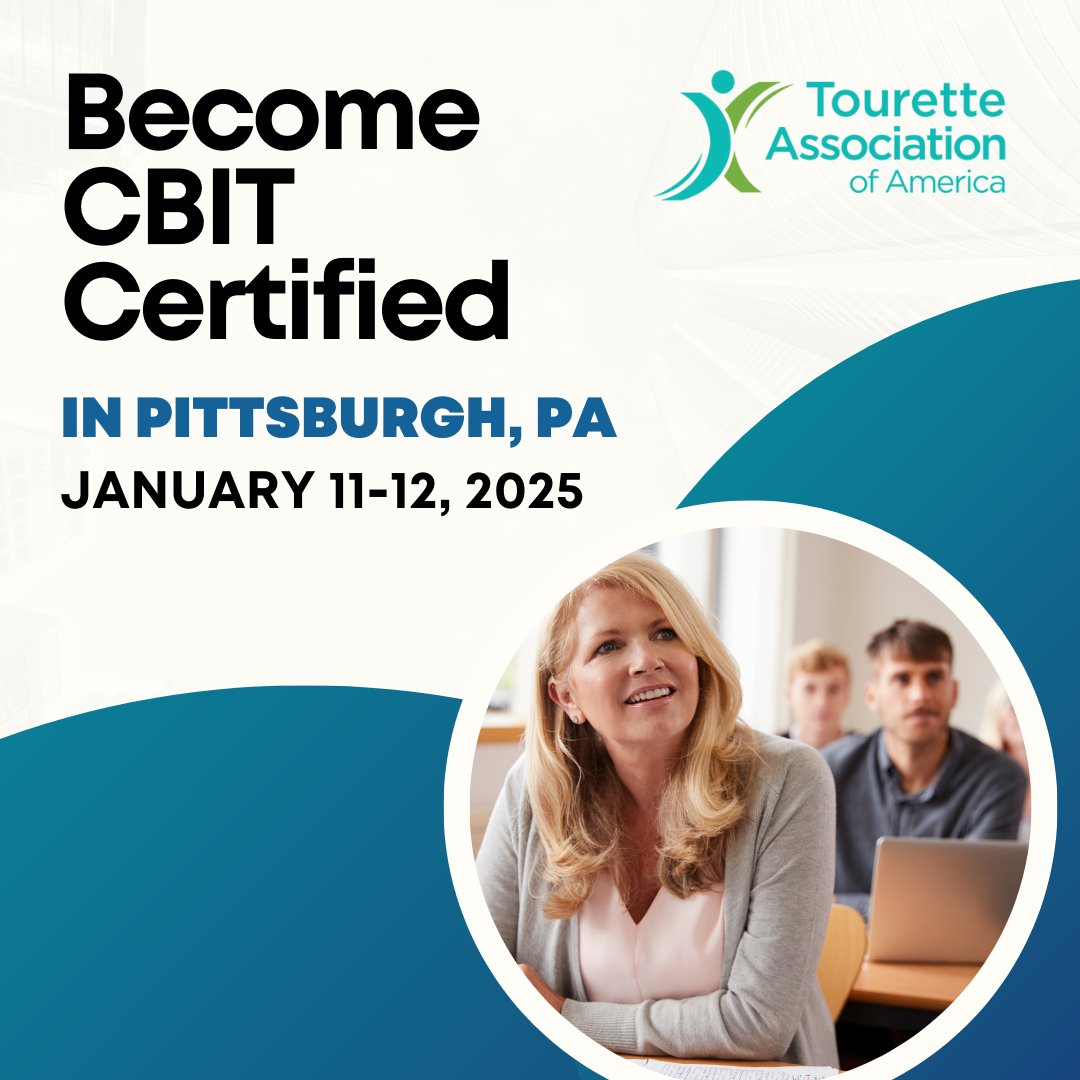TouretteAssn's tweet image. Comprehensive Behavioral Intervention for Tics (#CBIT) is an in-demand treatment designed to help individuals with #TouretteSyndrome or another #TicDisorder. Earn your certification in Pittsburgh, PA, Jan. 11 &amp;amp; 12. 🔗Register here: bit.ly/3UQH6Oa