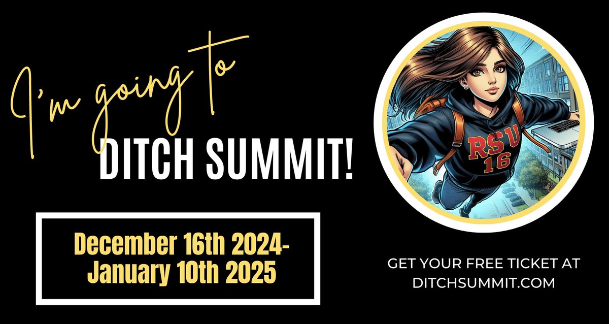 I’m going to Ditch Summit, a FREE online conference for educators from Dec 16 to Jan 10.

Topics include student curiosity, AI, student voice, PBL, practical teaching ideas, and much more!