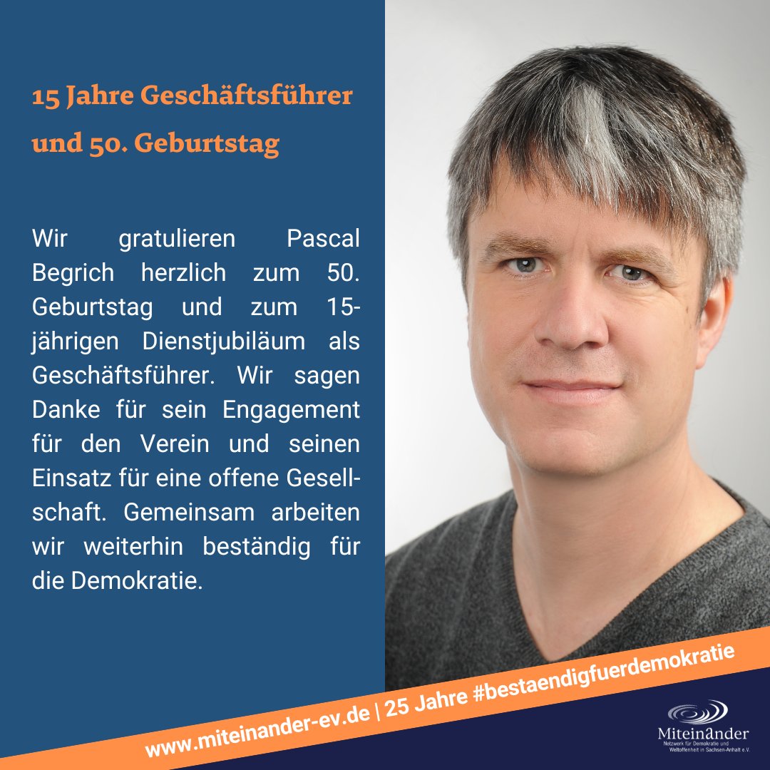 50. Geburtstag und 15. Dienstjubiläum: Wir gratulieren unserem Geschäftsführer @pbegrich und sagen Danke für sein #Engagement. Gemeinsam bleiben wir #bestaendigfuerdemokratie #Demokratie #Jubiläum