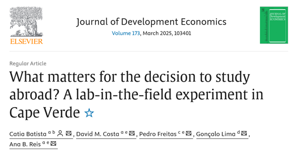 novafrica's tweet photo. 🔆New Paper out in #JDE!

"What matters for the decision to study abroad? A lab-in-the-field experiment in Cape Verde"

by @NOVAFRICA Scientific Director and @NovaSBE Professor @cbatista_econ w/ #DavidCosta @PedrolcFreitas @gncl_lm #AnaReis

🔗https://t.co/03aLUOSdXZ https://t.co/KabGgc33wi