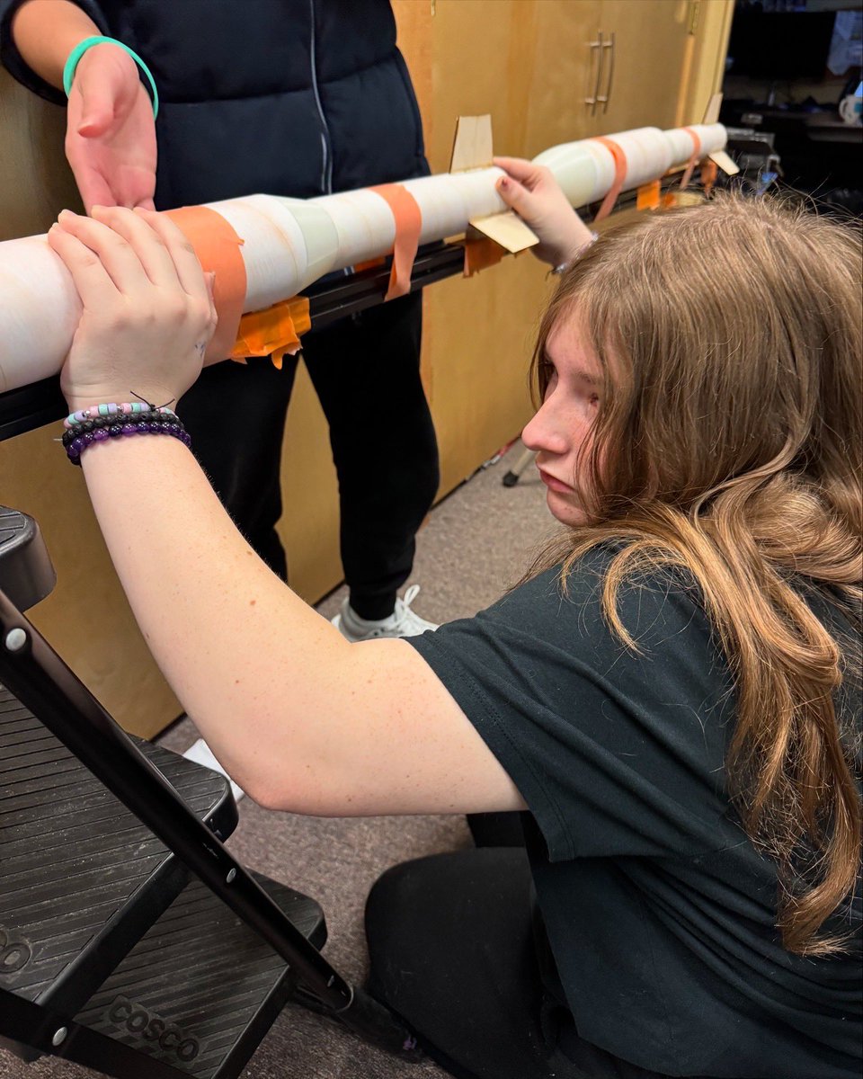 wc_rocketry's tweet photo. Rail guides have been epoxied. Rocket assembly is complete. Next week primer and paint. #rocketcontest #arc25 https://t.co/V0lPwl2pkU