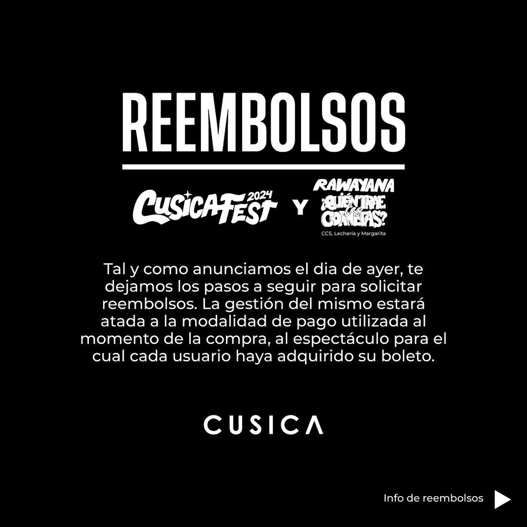 ConcertsMusicVe's tweet photo. Paso a paso con los reembolsos del #CusicaFest2024 y @rawayana. Guiándose por varios métodos de pago: hoy mandarán formularios donde habiendo obtenido sus datos, empezarían cada proceso que emitirá tu reembolso y ya hecho, mandan una notificación al correo electrónico 👆🏼📨 https://t.co/YcQEprg0CB
