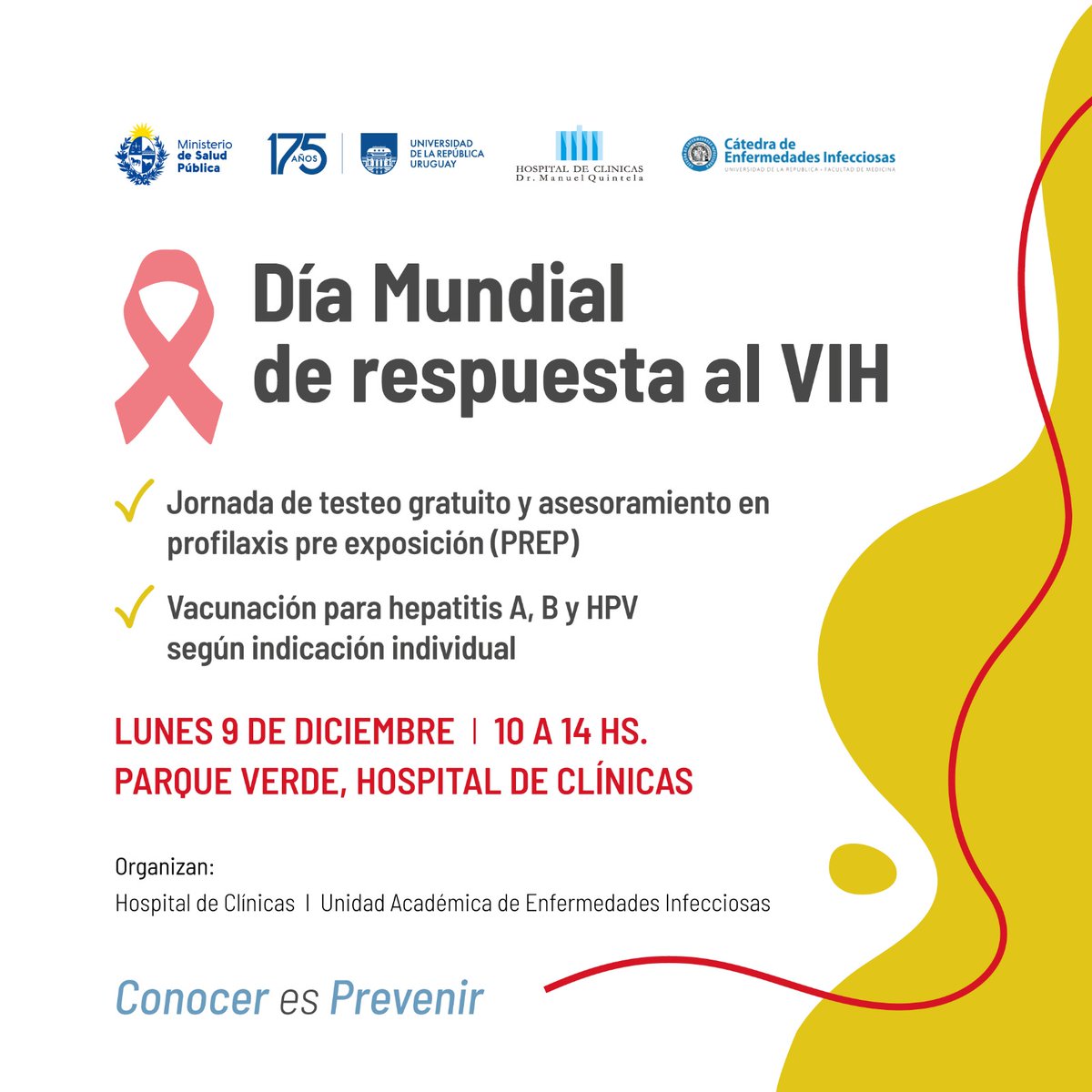 En el marco del Día Mundial de Respuesta al VIH
Te invitamos a participar de una jornada especial en la que se realizará:

✔ Testeo gratuito de VIH
✔ Asesoramiento en profilaxis preexposición (PrEP)
✔ Vacunación contra hepatitis A, B y HPV (según indicación médica).
