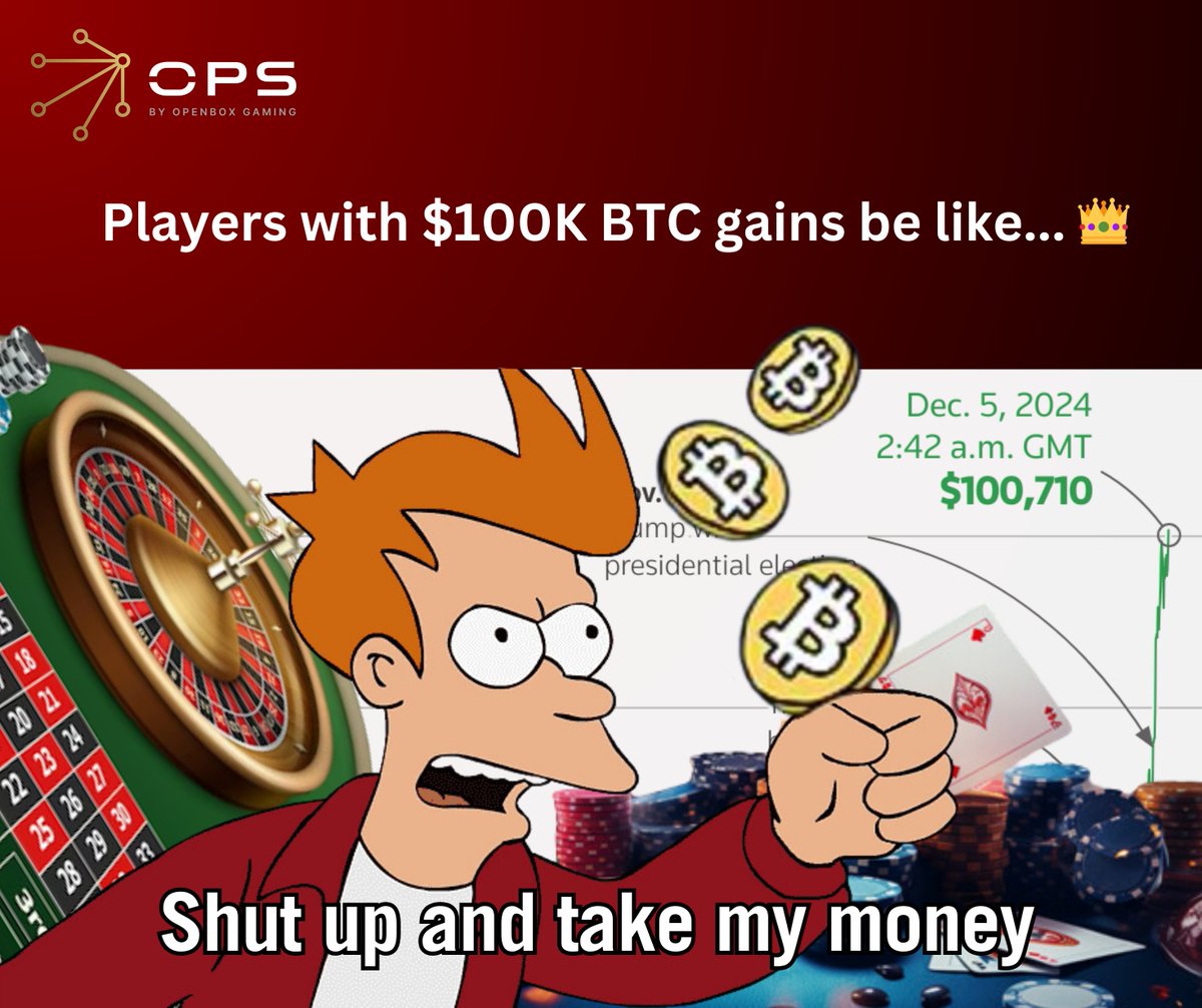 OPSaggregator's tweet photo. #BTC HITS #$100K! 💥 Players are flush with crypto, ready to #WINBIG. Are you ready to ride the wave?
💸💎OPS connects you to 10,000+ #crypto-friendly games via one API—perfect for tapping into the BTC & #USDT excitement.
📩 contact@ops.game
#CryptoGaming #OPSGame #iGaming https://t.co/x8zd9yC74X