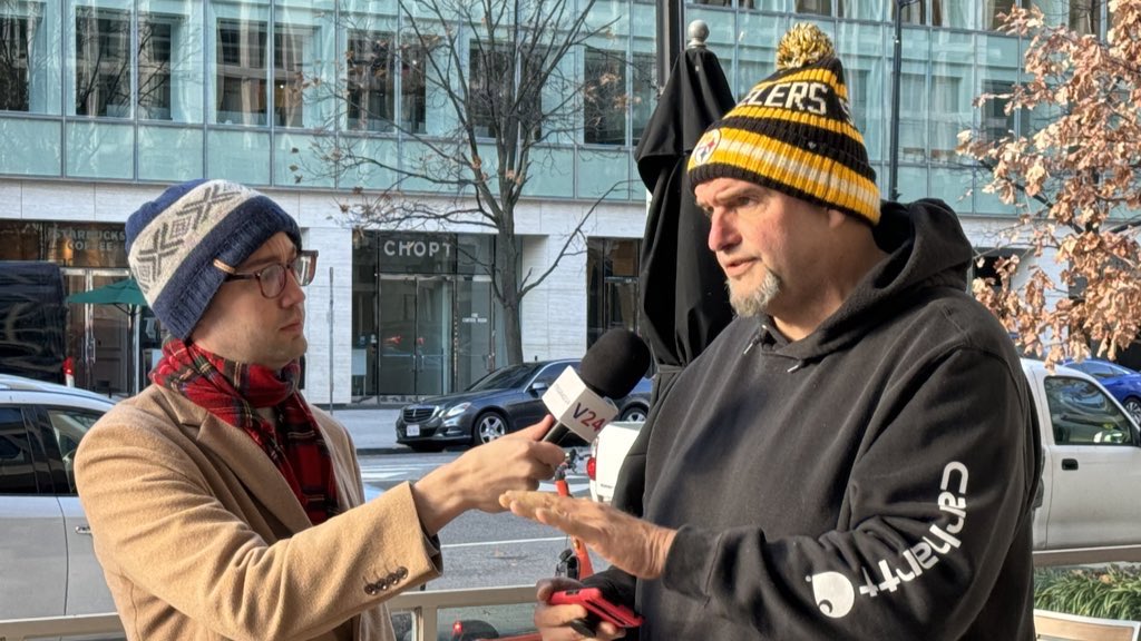 visegrad24's tweet photo. Interviewing Senator @JohnFetterman about antisemitism in the West and about Israel’s humiliation of the Islamic Regime in Iran.

📸 @UrielDison filming for V24 on the streets of Washington D.C. https://t.co/mnfbaB3BIW