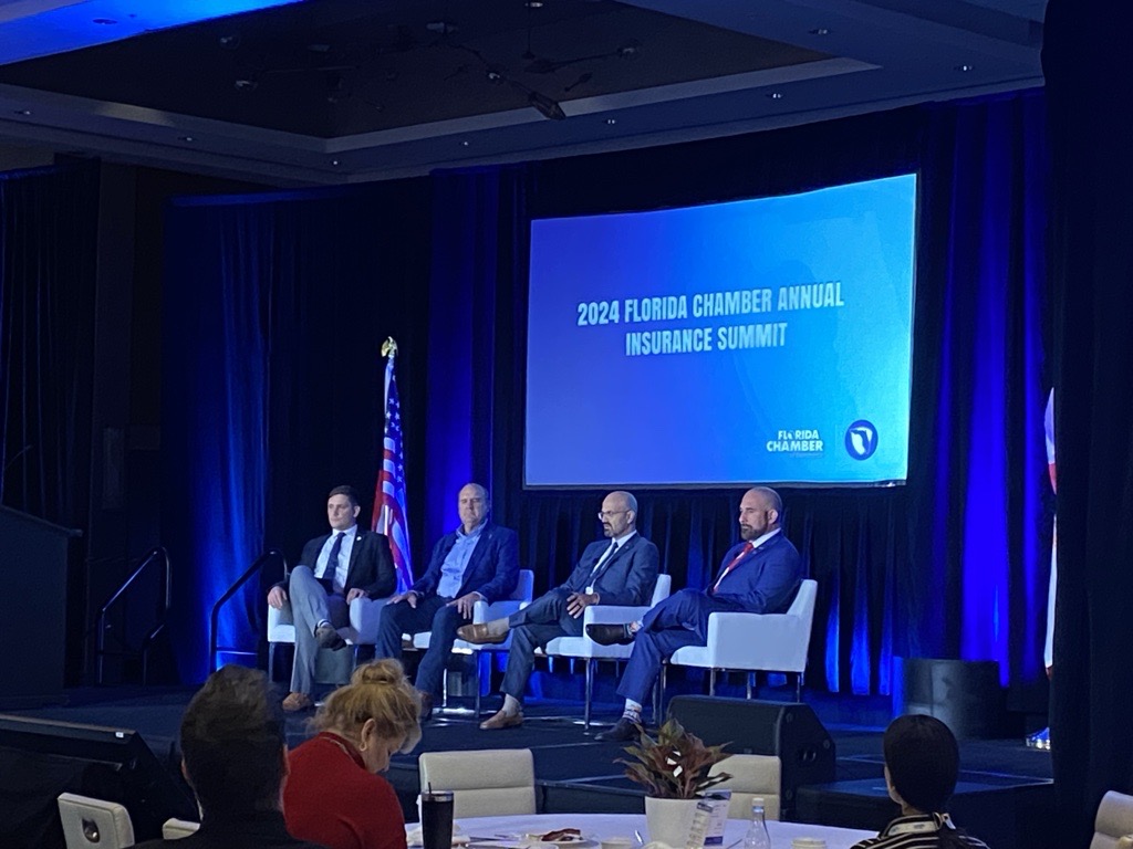 FLChamber's tweet photo. Our #InsuranceSummitFL legislative panel dives into what’s next for Florida’s insurance market during the 2025 session and beyond. Stay informed, stay ready. Thank you to the following speakers for joining us this morning! @kunde_chad of the Florida Chamber, @JayCollinsFL, @TPFabricio, and @SodFatherFL.