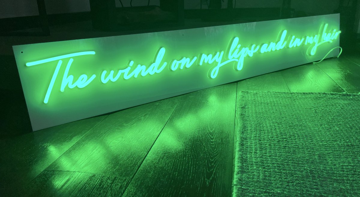 sashastiles's tweet image. There is one other #Technelegy LED neon poem sculpture available in Miami this week through @KateVassGalerie @untitledfairs. “The wind on my lips and in my hair” is 9.5 x 65 inches with dimmer switch and wall mount. Pls contact Kate directly for details.
