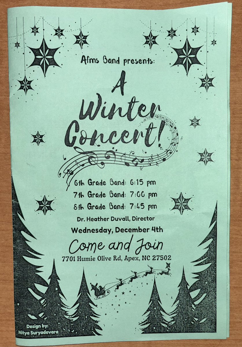 So proud of our <a href="/OakviewElem/">Oakview Elementary</a> alums for a fantastic concert last night!  Congrats <a href="/AfmsBands/">Apex Friendship Middle School Bands</a> 🎼❄️