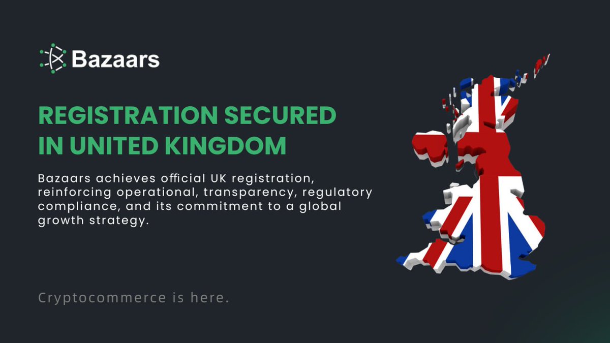 REGISTERED IN THE UK! 🇬🇧

Yes, you read that right! 
#Bazaars is now officially registered in the #UnitedKingdom.

This achievement proves our commitment to a more decentralized shopping experience, empowering shoppers, collectors, entrepreneurs, and corporations through