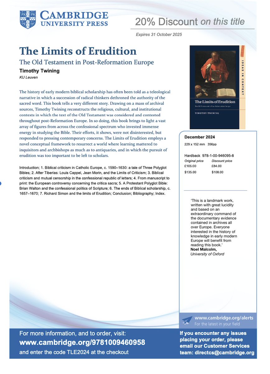 tntwining's tweet image. And it’s out! My book is now available online:
cambridge.org/core/books/lim…
From the history of knowledge to the practice of censorship, the Republic of Letters, textual criticism, and much else(!), it tells a new story about the Old Testament in post-Reformation Europe.