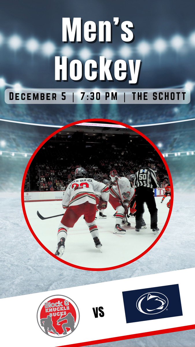 OSUBlockO's tweet photo. @OhioStateMHKY plays Penn State tonight at 7:30pm at the Schott!! If you need a break from studying, come support! 😁

@blockohockey https://t.co/PgGzgV2i5d