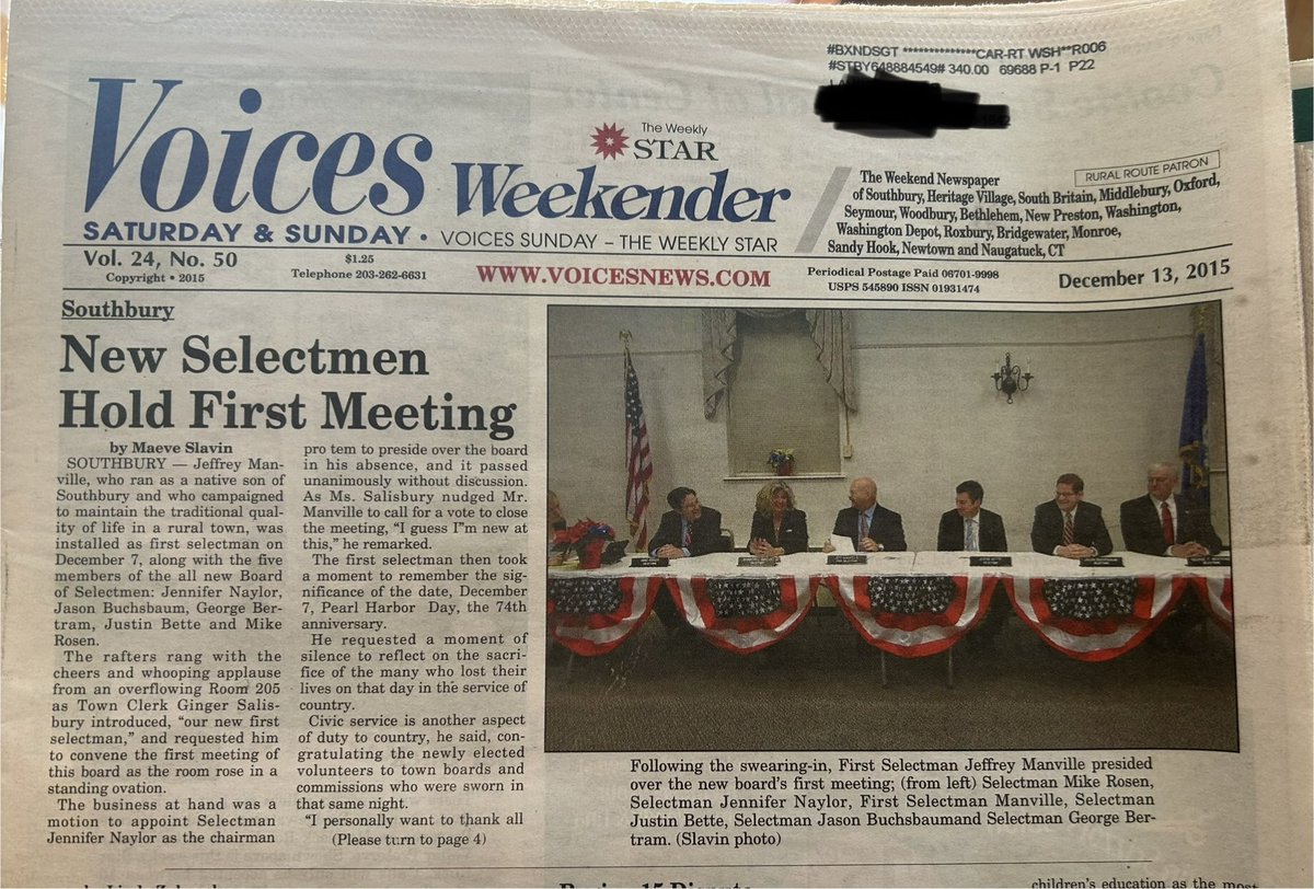 JasonBuchsbaum's tweet photo. 9 years ago this week I was sworn in as a member of the Board of Selectmen.  I am grateful to Southbury residents for giving me the opportunity to serve in this capacity.   Tonight will be my last Selectmen meeting and I am excited to continue serving our town in Hartford. https://t.co/9CNAQemebY