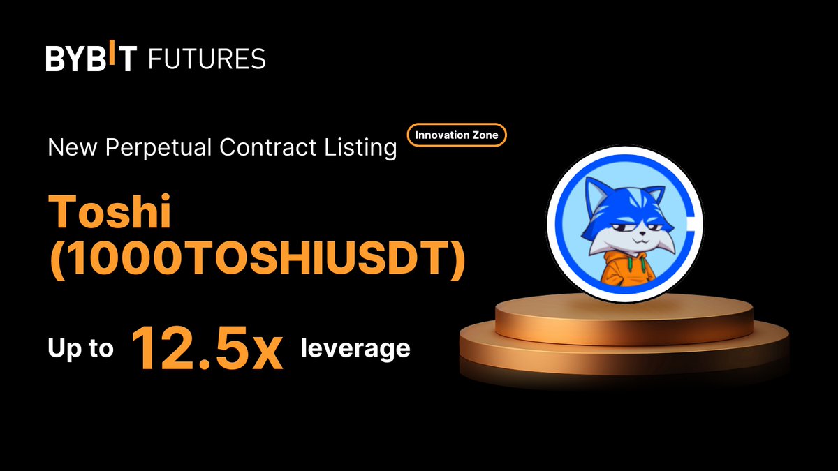 Bybit_Official's tweet photo. 🚀 #1000TOSHIUSDT Perpetual Contract is coming soon on #BybitContract with @Toshi_base!

Trade with up to 12.5x Leverage.

📈 Trade $1000TOSHIUSDT: https://t.co/D1tlGZu2WJ

#BybitTrading #BybitListing https://t.co/XAi0UrsDvq