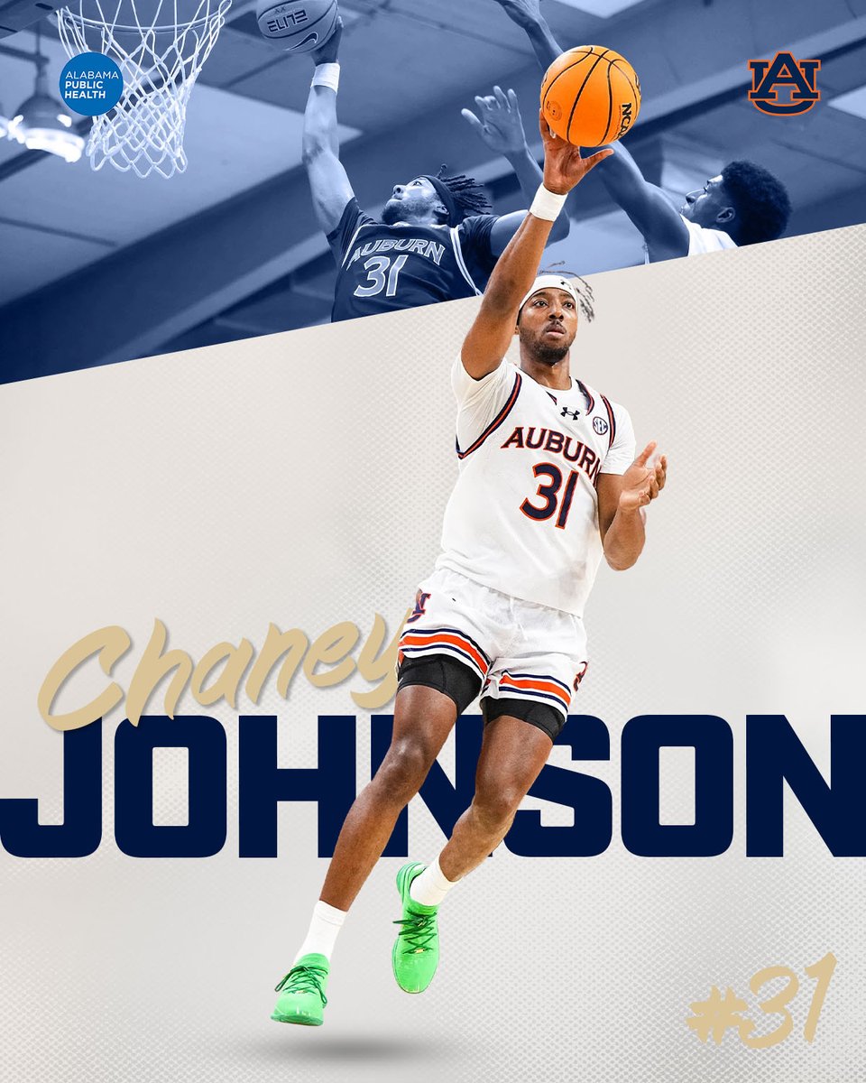 Get ready to see <a href="/__cjohn__/">Chaney Johnson</a>, Auburn's #31, bring the heat! Known for his athleticism &amp; hustle, Chaney dominates with dunks, defense &amp; energy for the Tigers. Who’s excited to watch him at #BattleInBham? 🔥💪

<a href="/theBJCC/">The BJCC</a> | <a href="/AuburnMBB/">Auburn Basketball</a> | <a href="/AuburnTigers/">Auburn Tigers</a>