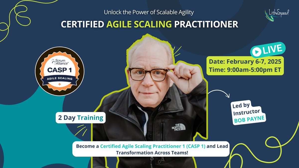 lithespeed's tweet image. Join Bob Payne for the Certified Agile Scaling Practitioner 1 (CASP 1) course &amp;amp; elevate your expertise in scaling agile practices across teams.

Register here: lithespeed.com/certified-agil…

#agileleadership #scalingagile #casp1 #LitheSpeed #agiletransformation #scrumalliance #training