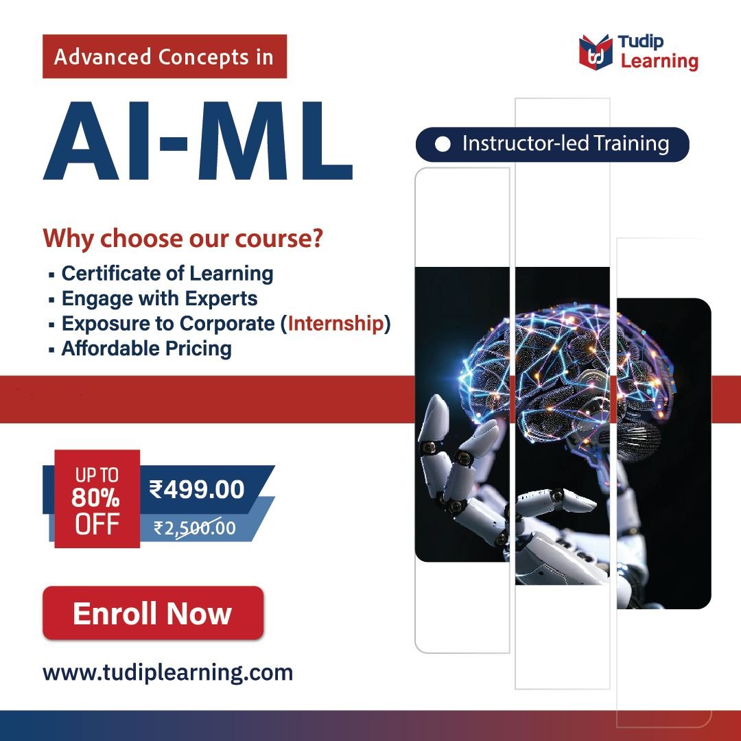 tudiplearning's tweet photo. Don’t miss this opportunity to enhance your skills and advance your career in one of the most exciting fields today! Elevate Your Skills with Tudip Learning's Advanced Concepts in AI and ML course
📅 Date: 9th Dec⏰ Time: 5:30 PM - 6:30 PM. 
Register Now: https://t.co/NBSKmTNDHQ https://t.co/9RHU8FQFHi