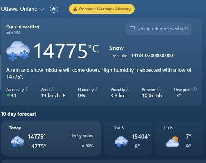 _canadiantimbit's tweet photo. Current weather in Ottawa, as captured by somebody in our “LRT Wrecks” Facebook group. Something feels a bit off, like this might not be entirely accurate.. 🧐 #OTTwx https://t.co/kfPtwjLZSC