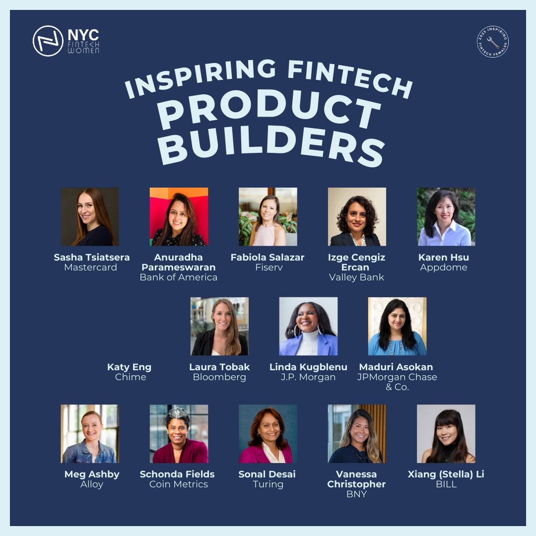 NYCFintechWomen's tweet photo. Today we conclude announcing the final remarkable women of NYC Fintech Women’s Inspiring FinTech Females 2024 List with our last two category announcements. First up: Product Builders.

For the full list of the honorees go to https://t.co/8miXzfIiFc https://t.co/9DjDM5PDfK