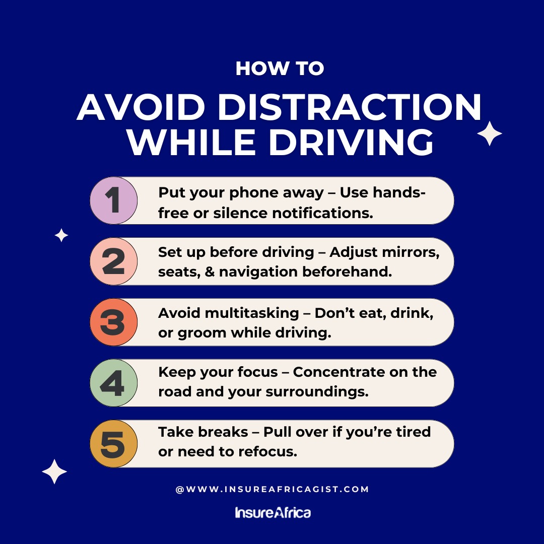 theinsurefrica's tweet image. When you're behind the wheel, your full attention should be on the road. 

From putting your phone away to avoiding multitasking, these simple habits can save lives. 

Tag someone who needs this reminder!! 
_
#RoadSafety #RoadTips
#insurance #Insure_Africa #Insurancenews