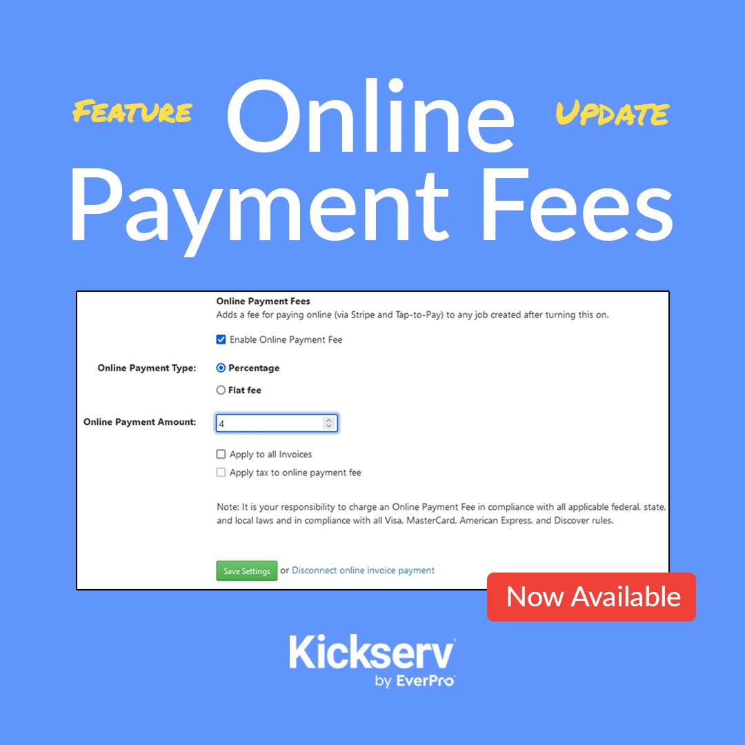 Service fees are rising 📈, and transaction fees add up fast. Kickserv now lets you pass online payment fees to customers—flat rate or %—you choose! 💡 Set it up in minutes via your Settings. Details here 👇ow.ly/rYbk50Ukpv5
