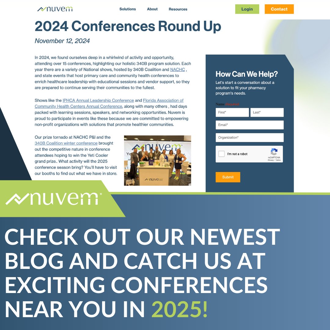 nuvemrxpartner's tweet photo. As 2024 closes, we reflected on the conferences and meetings we attended this year. 

We enjoyed connecting with attendees and sharing our holistic solution!

Read our recap: https://t.co/8cJQpOc3T2 

#340B #FQHC #CommunityHealth #Hospital https://t.co/ejb91S0o96